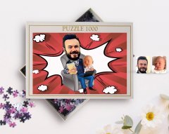 Kişiye Özel Baba Oğul Karikatürlü 1000 Parça Profesyonel Puzzle-1
