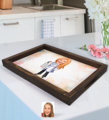 Kişiye Özel Kadın Göz Doktoru Karikatürlü Doğal Ahşap Tepsi-1