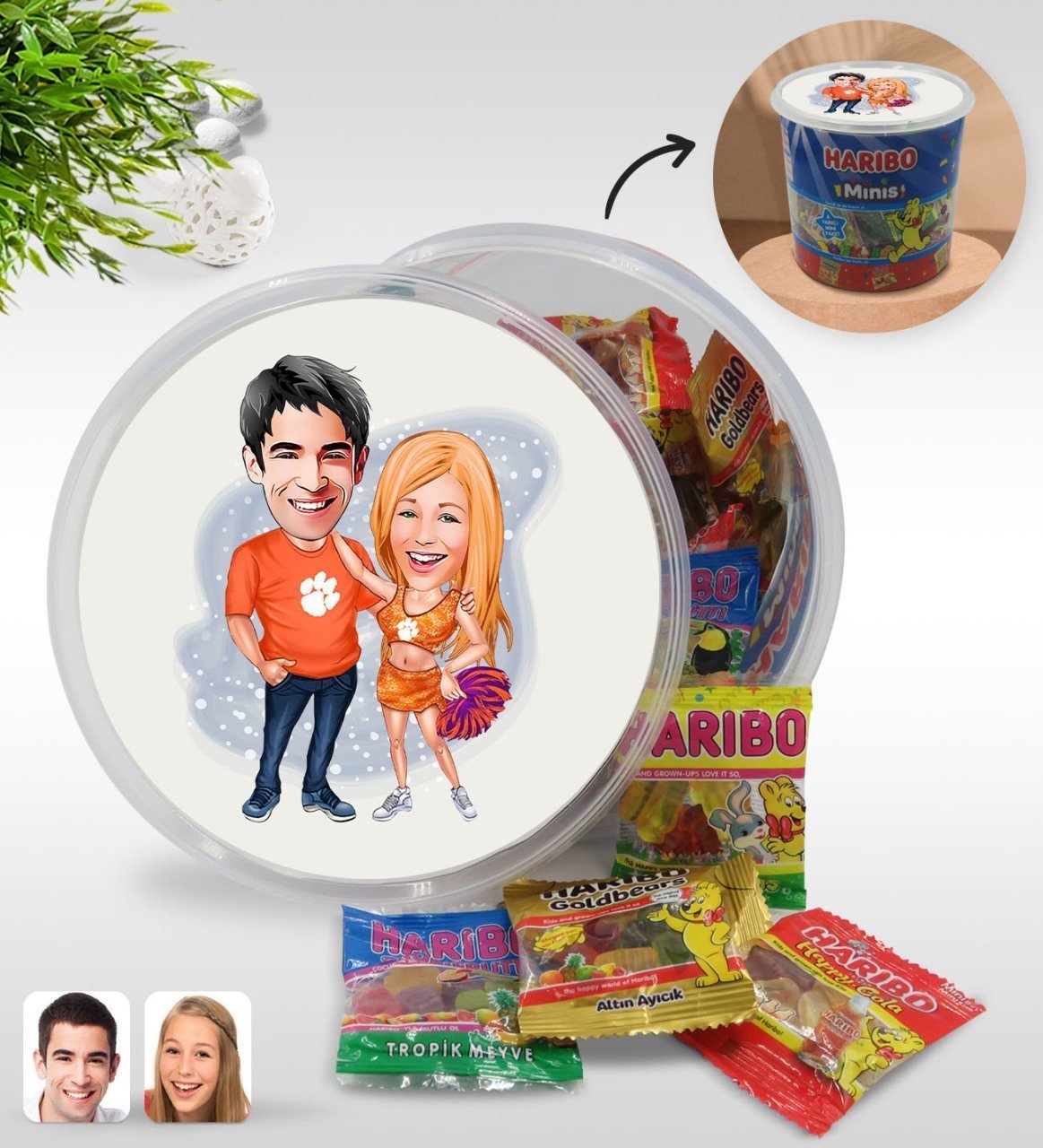 Kişiye Özel Sevgililer Karikatürlü Dev Boy Haribo Minis Kovası (10gx100adet) Model 54