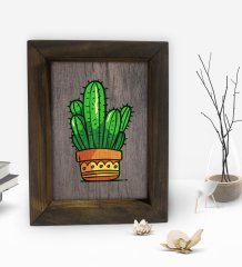 BK Gift Kaktüs Tasarımlı Dekoratif Doğal Masif Ahşap Çerçeve 15x20cm-1