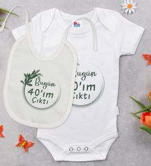 BK Kids 40'ım Çıktı Tasarımlı Beyaz Bebek Body Zıbın ve Mama Önlüğü Hediye Seti-1