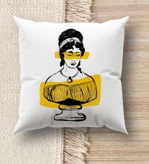 BK Gift Modern Art Tasarımlı Beyaz Kırlent Yastık, Ev Hediyesi, Ev Dekorasyonu, Dekoratif Hediye-8