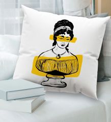 BK Gift Modern Art Tasarımlı Beyaz Kırlent Yastık, Ev Hediyesi, Ev Dekorasyonu, Dekoratif Hediye-8