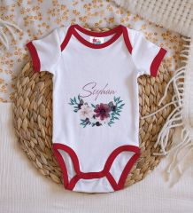 BK Kids Kişiye Özel Çiçek Tasarımlı Kırmızı Bebek Body Zıbın-25