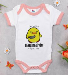 BK Kids Tehlikeliyim Diyorum Tasarımlı Pembe Bebek Body Zıbın-1