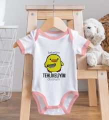 BK Kids Tehlikeliyim Diyorum Tasarımlı Pembe Bebek Body Zıbın-1