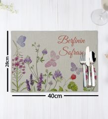 BK Gift Kişiye Özel Çiçek Tasarımlı 4’li Keten Amerikan Servis Seti-11, Ev Hediyesi,Baskılı Servis Bezi, Mutfak Dekoru