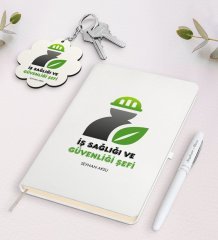 Kişiye Özel İş Sağlığı Ve Güvenliği Şefi Beyaz Defter Kalem Ve Anahtarlık Hediye Seti-1