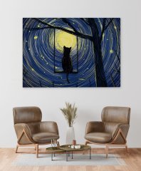 BK Home Ay Işığının Büyüsüne Kapılan Salıncaktaki Kedi Tasarımlı Kanvas Tablo 50x70cm