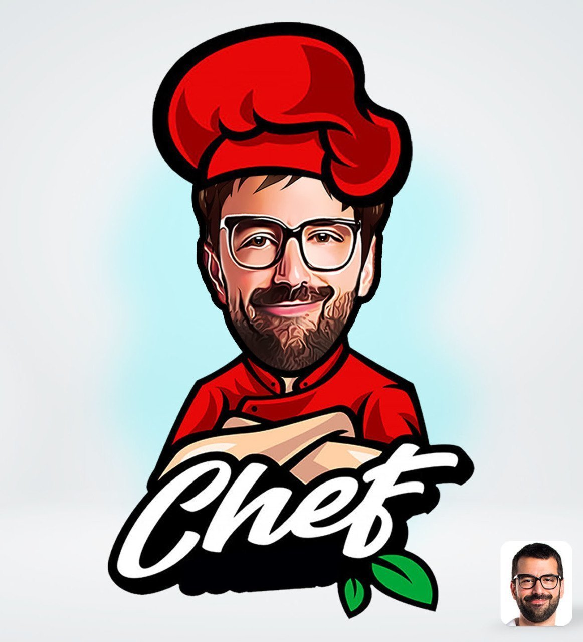 Kişiye Özel Erkek Chef Karikatürlü Sosyal Medya Dijital Profil Fotoğrafı - Model 10
