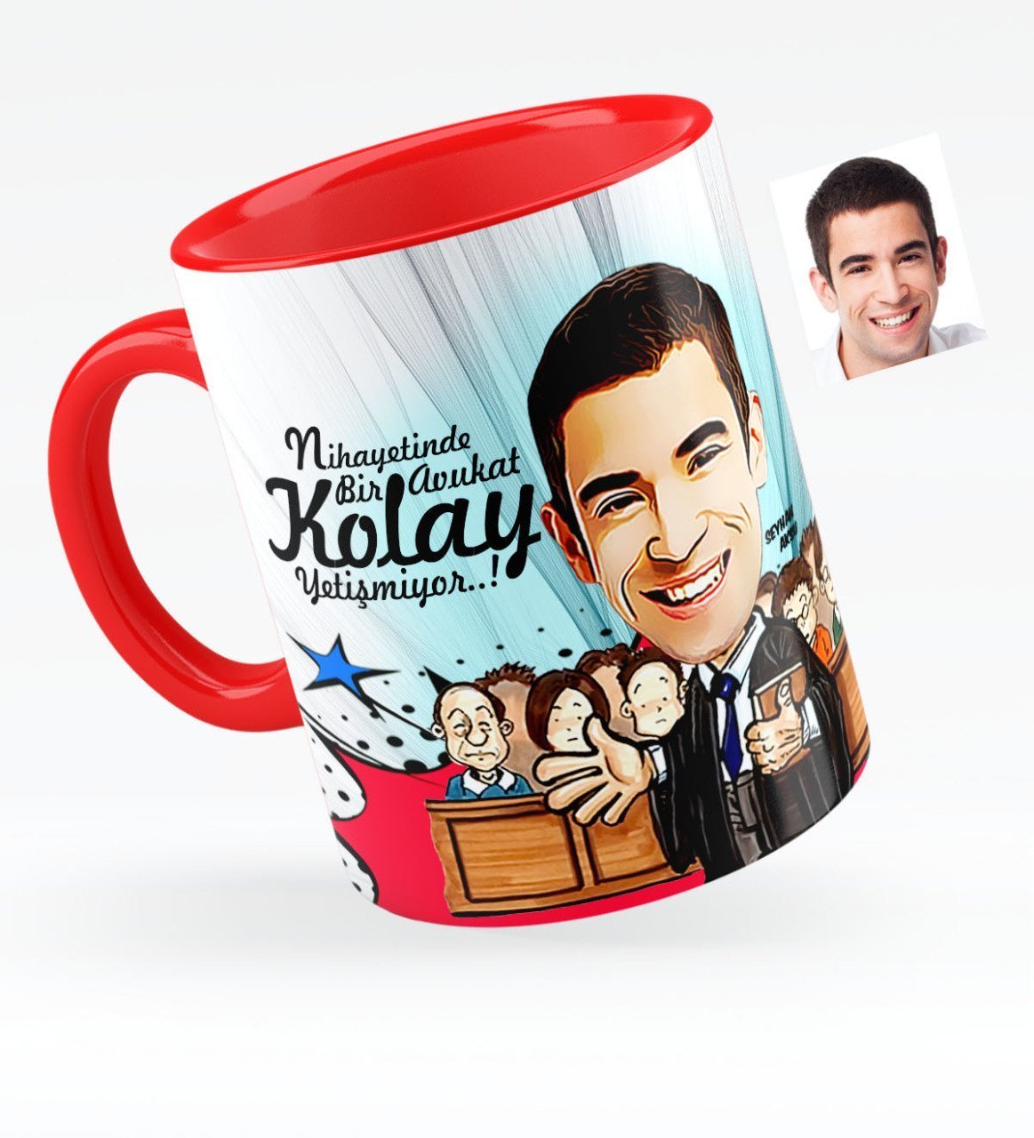 Kişiye Özel Bay Avukat Karikatürlü Kırmızı Kupa Bardak - 2