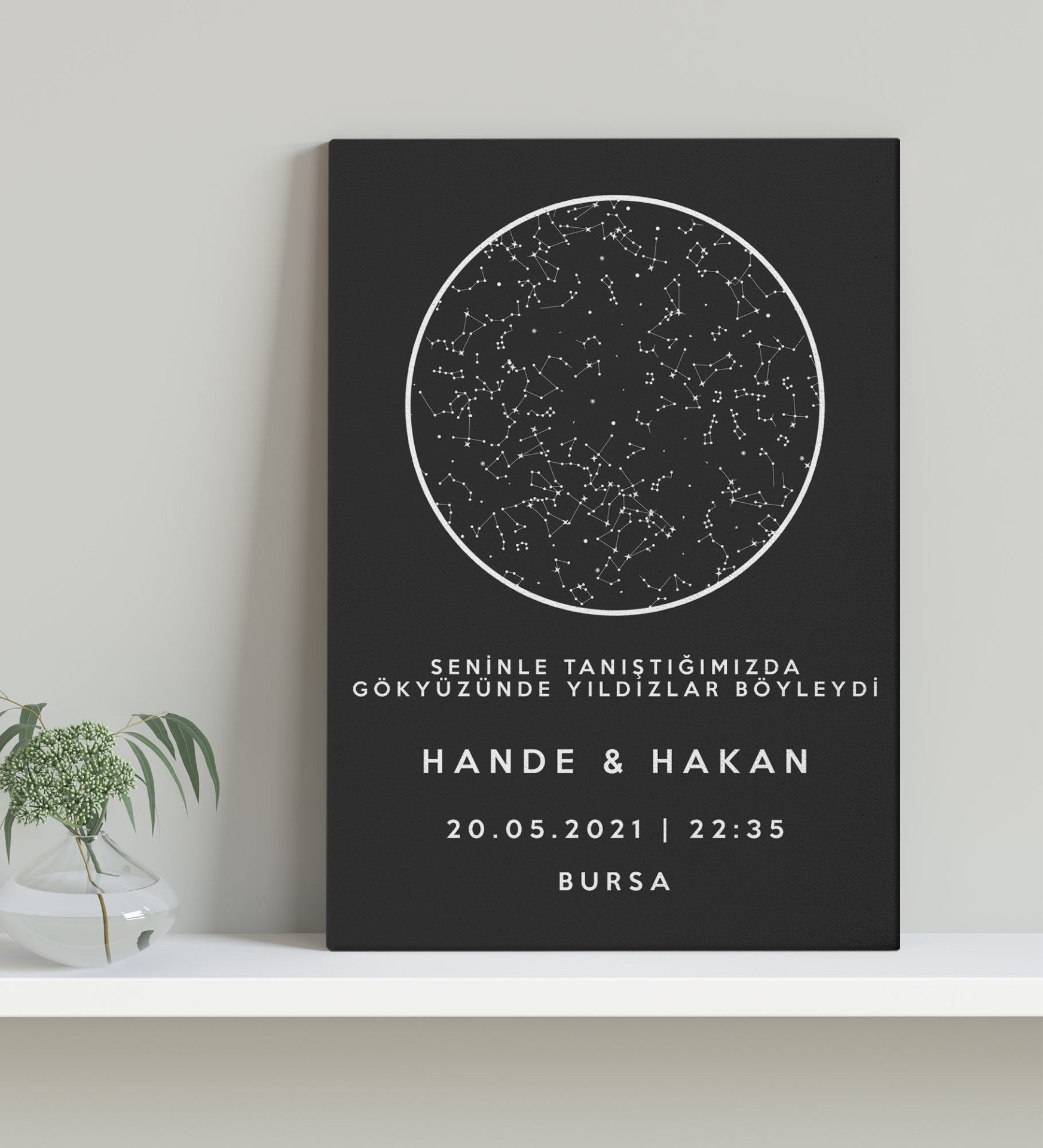 BK Gift Kişiye Özel Gökyüzü Yıldız Haritası Kanvas Tablo 30x50cm