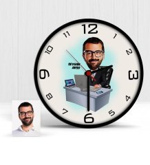 Kişiye Özel Genel Müdür Karikatür Ahşap Duvar Saati - 2