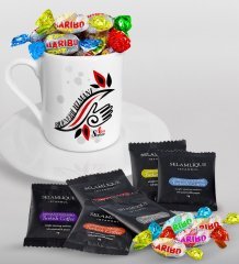 Kişiye Özel Bioenerji Uzmanı Türk Kahvesi Fincanı Selamlique Karışık Türk Kahvesi ve Haribo Şeker Hediye Seti-1