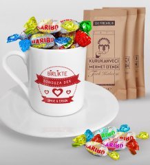 Kişiye Özel Sevgililer Günü Türk Kahvesi Fincanı Mehmet Efendi Kahve ve Haribo Şeker Hediye Seti-55