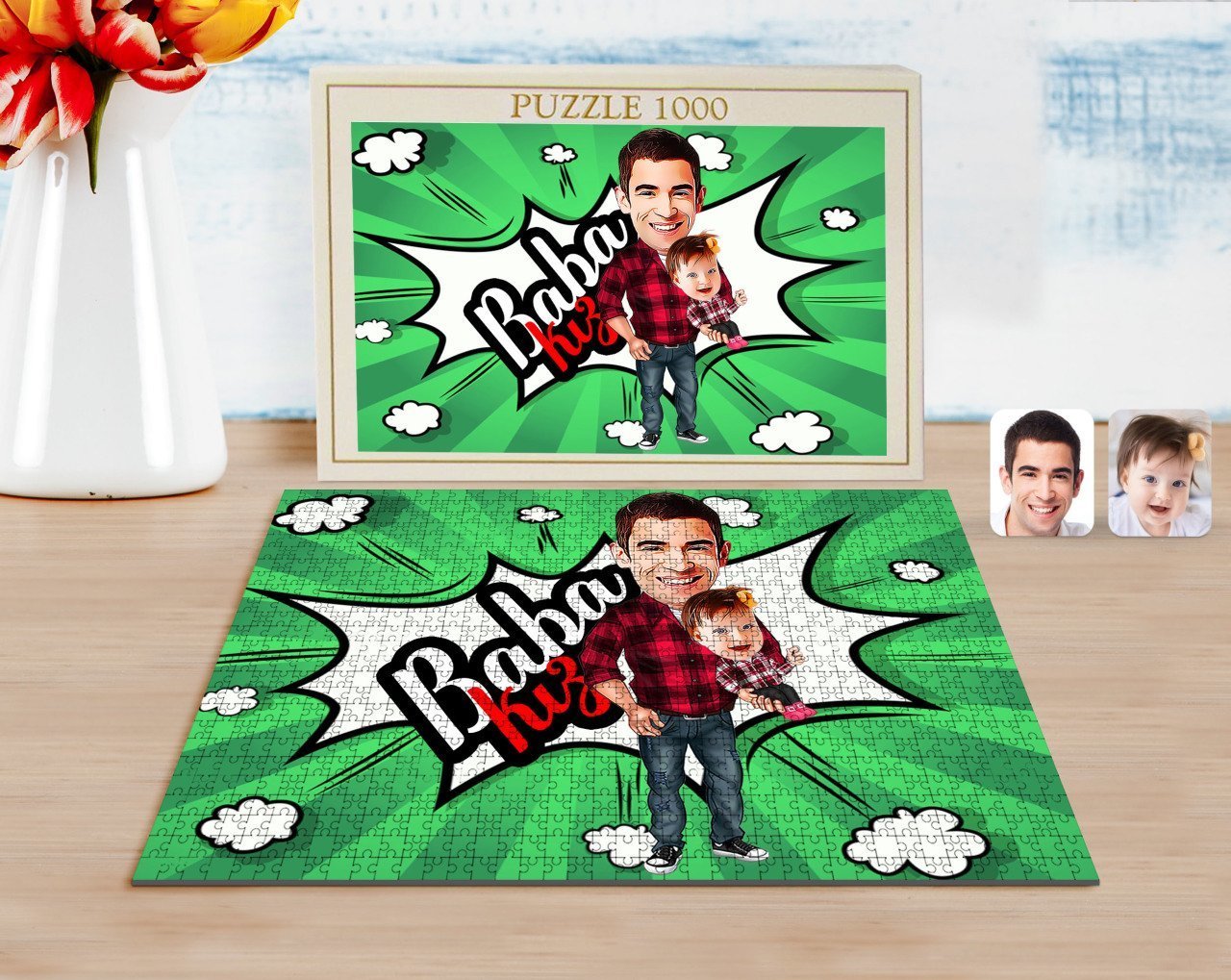 Kişiye Özel Baba Kız Karikatürlü 1000 Parça Profesyonel Puzzle-4