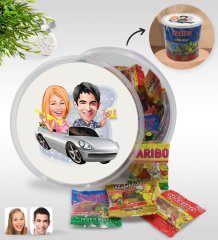 Kişiye Özel Sevgililer Karikatürlü Dev Boy Haribo Minis Kovası (10gx100adet) Model 53