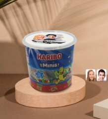 Kişiye Özel Sevgililer Karikatürlü Dev Boy Haribo Minis Kovası (10gx100adet) Model 53