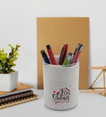BK Gift Kişiye Özel Evin Süslüsü Tasarımlı Beyaz Akrilik Kalemlik - Model 4