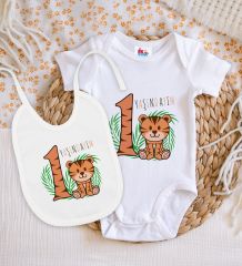BK Kids 1 Yaşındayım Tasarımlı Beyaz Bebek Body Zıbın ve Mama Önlüğü Hediye Seti-2