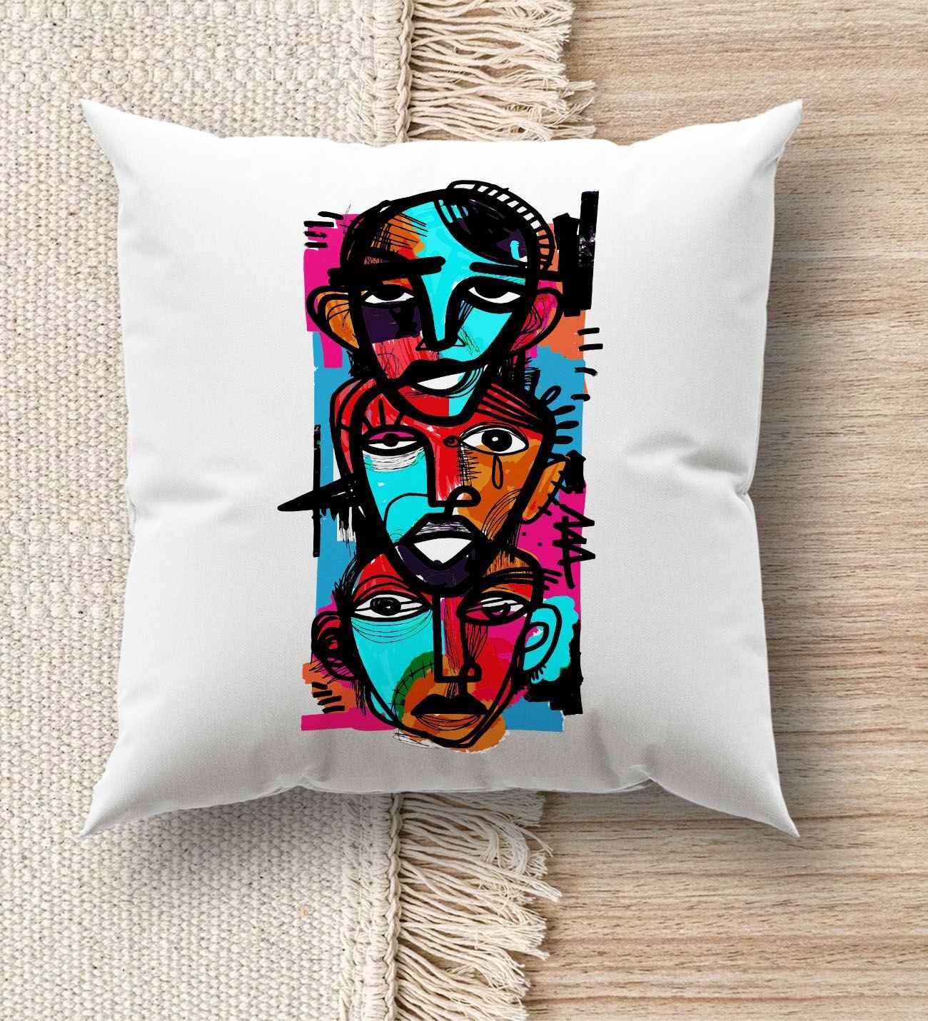 BK Gift Modern Art Tasarımlı Beyaz Kırlent Yastık, Ev Hediyesi, Ev Dekorasyonu, Dekoratif Hediye-7
