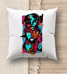 BK Gift Modern Art Tasarımlı Beyaz Kırlent Yastık, Ev Hediyesi, Ev Dekorasyonu, Dekoratif Hediye-7