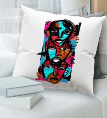 BK Gift Modern Art Tasarımlı Beyaz Kırlent Yastık, Ev Hediyesi, Ev Dekorasyonu, Dekoratif Hediye-7