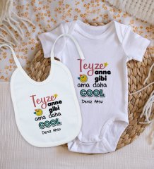 BK Kids Kişiye Özel Teyze Anne Gibi Tasarımlı Bebek Body Zıbın ve Mama Önlüğü Hediye Seti - Model 1