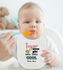 BK Kids Kişiye Özel Teyze Anne Gibi Tasarımlı Bebek Body Zıbın ve Mama Önlüğü Hediye Seti - Model 1
