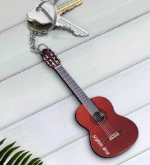 Kişiye Özel İsimli Gitar Enstrüman Ahşap Anahtarlık-3