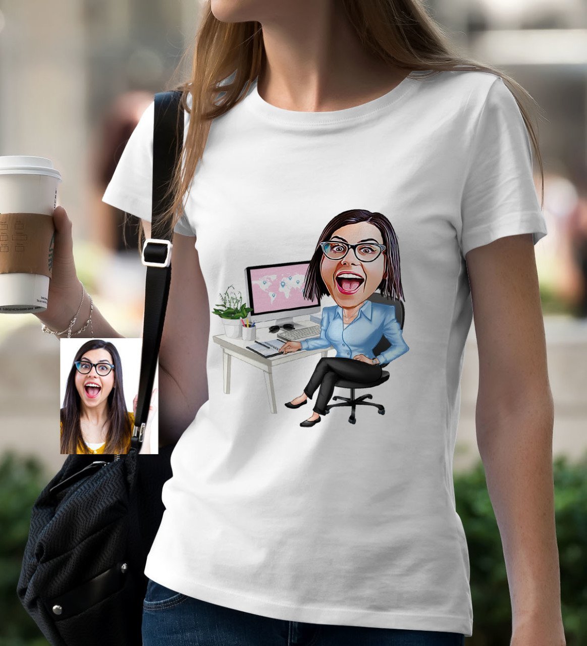 Kişiye Özel Bayan Genel Müdür Karikatür Beyaz Tişört - 1