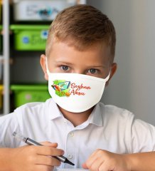 Çocuklara Özel İsimli Sınıflı Yıkanabilir Beyaz Okul Maskesi-2