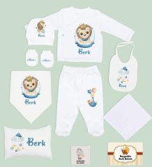 BK Kids Kişiye Özel 10 Parça Beyaz Hastane Çıkışı Battaniye ve Yastık Hediye Seti, Yeni Doğan Bebek Giyim Hediyesi-8