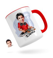 Kişiye Özel Erkek DJ Karikatürlü Kırmızı Kupa Bardak
