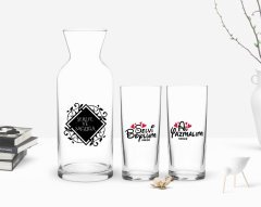 Kişiye Özel Renkli Baskılı Selvi Boylum Al Yazmalım Tasarımlı İkili Rakı Bardağı ve Karaf Hediye Seti-1