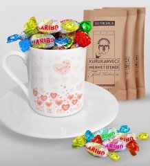 Kişiye Özel Sevgililer Günü Türk Kahvesi Fincanı Mehmet Efendi Kahve ve Haribo Şeker Hediye Seti-54