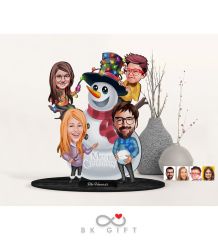BK Gift Kişiye Özel Yeni Yıl 4'lü Aile Karikatürlü Ahşap Biblo-2