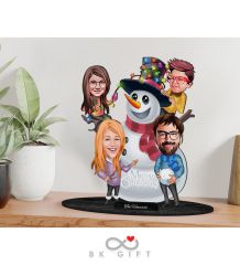BK Gift Kişiye Özel Yeni Yıl 4'lü Aile Karikatürlü Ahşap Biblo-2
