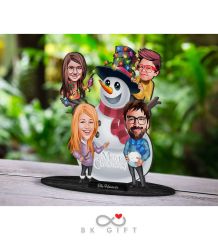 BK Gift Kişiye Özel Yeni Yıl 4'lü Aile Karikatürlü Ahşap Biblo-2