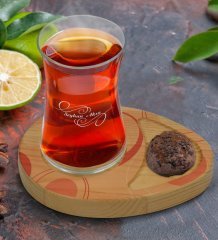 Kişiye Özel Modern Art Tasarımlı Doğal Ahşap Tabaklı Heybeli Çay Bardağı Sunum Seti Model 13