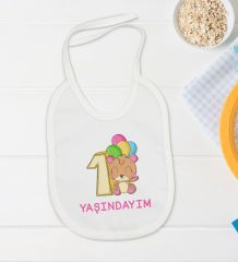 BK Kids 1 Yaşındayım Tasarımlı Beyaz Bebek Body Zıbın ve Mama Önlüğü Hediye Seti-1