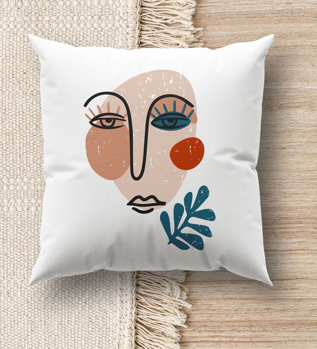 BK Gift Modern Art Tasarımlı Beyaz Kırlent Yastık, Ev Hediyesi, Ev Dekorasyonu, Dekoratif Hediye-6