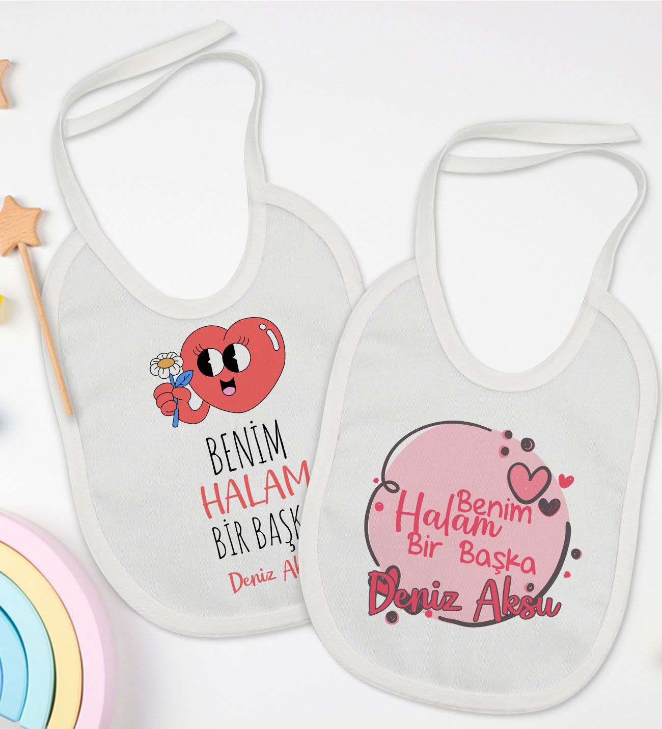 BK Kids Kişiye Özel Halam Bir Başka Tasarımlı 2’li Beyaz Mama Önlüğü-1