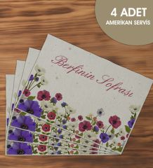 BK Gift Kişiye Özel Çiçek Tasarımlı 4’li Keten Amerikan Servis Seti-9, Ev Hediyesi,Baskılı Servis Bezi, Mutfak Dekoru