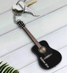 Kişiye Özel İsimli Gitar Enstrüman Ahşap Anahtarlık-2