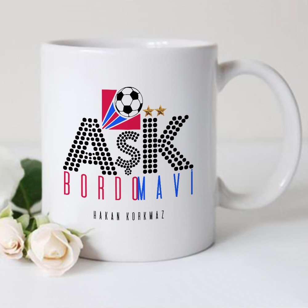 Kişiye Özel Aşk Bordo Mavi Beyaz Kupa Bardak