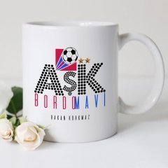 Kişiye Özel Aşk Bordo Mavi Beyaz Kupa Bardak
