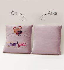 BK Gift Kişiye Özel Yılbaşı Karikatür Tasarımlı Organizer Kumanda ve Atıştırmalık Cepli Pembe Kırlent Yastık- 1, Yılbaşı Hediyesi, Yeni Yıl Hediyeleri