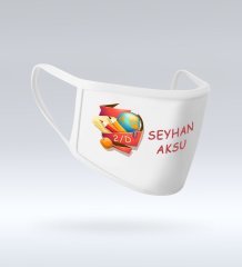 Çocuklara Özel İsimli Sınıflı Yıkanabilir Beyaz Okul Maskesi-1