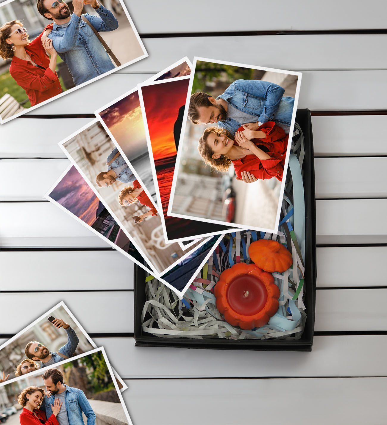 BK Gift Kişiye Özel 10 adet Fotoğraf Baskısı ve Mini Kabak Taş Objeli Kokulu Mum Hediye Seti (Özel Hediye Kutusunda), Sevgiliye Hediye, Yıl Dönümü Hediyesi